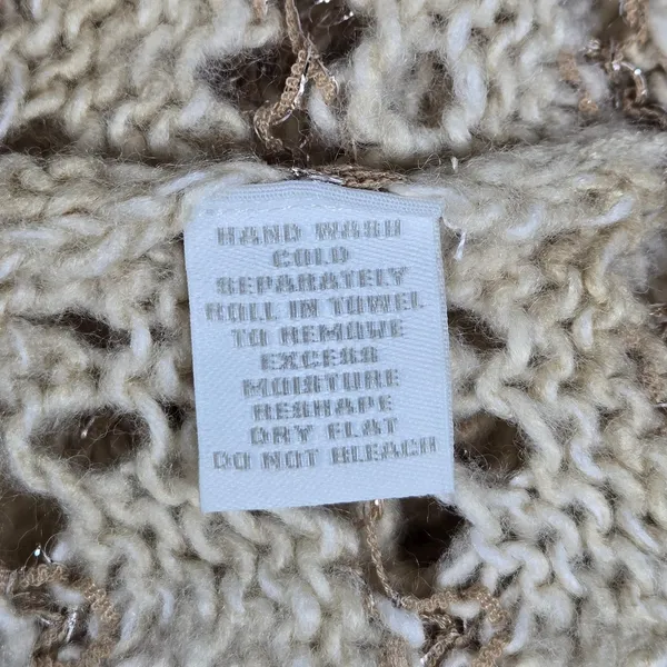 Charter Club Wool Blend Beige Brown Crochet‎ Knit Cardigan Sweater L 3/4 Sleeve - Image 5