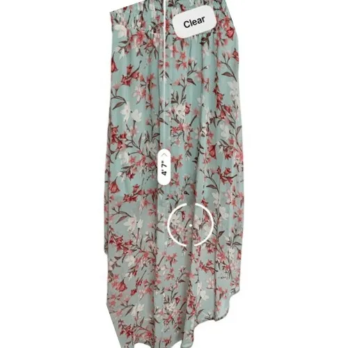 As You Wish Green Floral Chiffon Smocked Asymmetrical Dress LARGE Cottage Flowy‎ - Image 9