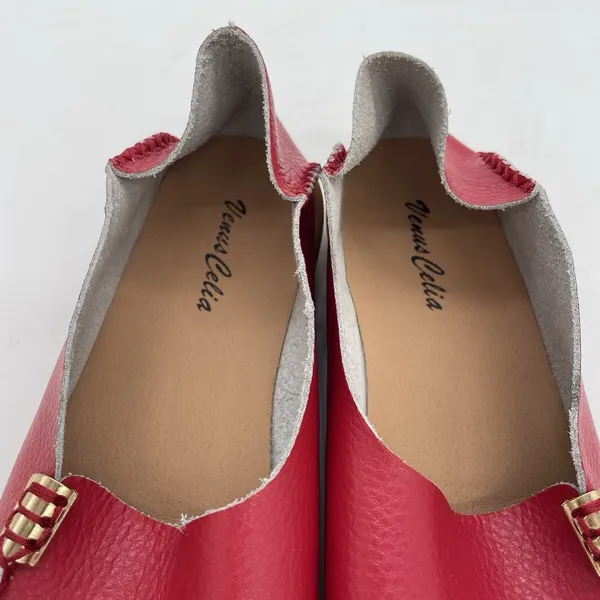 Venus Celia Womens‎ 39 (8.5) Shoes Moccasins Red Leather Slip On Moc Toe Walking - Image 5