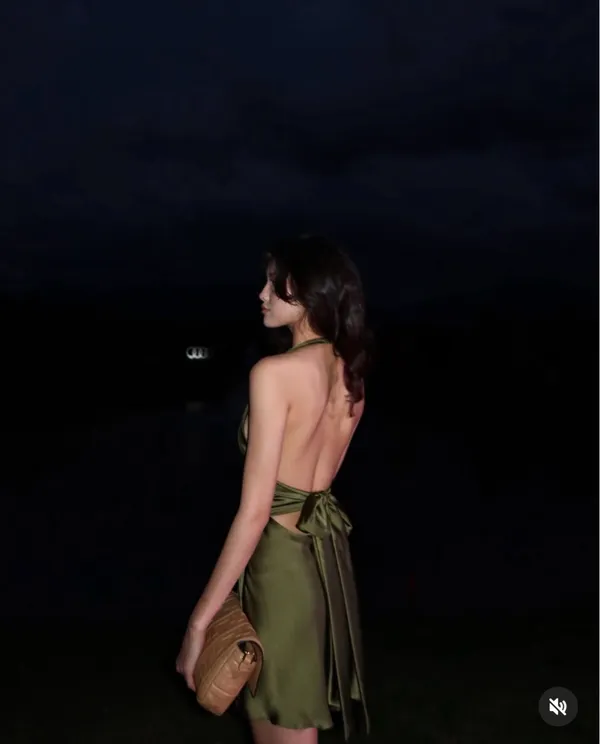 Zara dress halter open back tie bow Elegant Olive Green Satin wedding party - Image 8