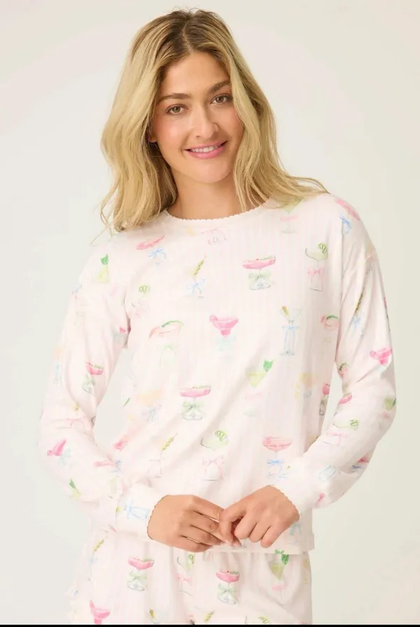 NEW P.J. Salvage Pretty Punch cocktail Pajama Set Baby Pink Stripe Size M - Image 4