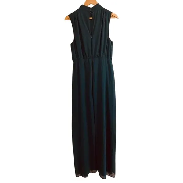 NWT Lulus Chiffon Sleeveless Highneck Key Hole Back Side Slit Maxi Dress M Green - Image 6