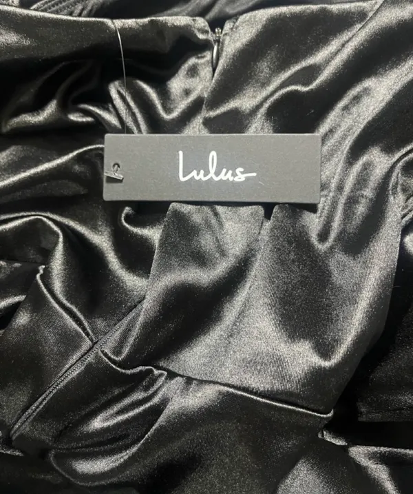 Lulus Satin Dress Sz XS Fabulous Encounters Midi Classic Black Special Events - Image 8