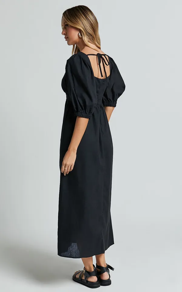New Showpo Eidie Midi Dress Linen Puff Sleeve Dress Size Small MSRP $89 - Image 6