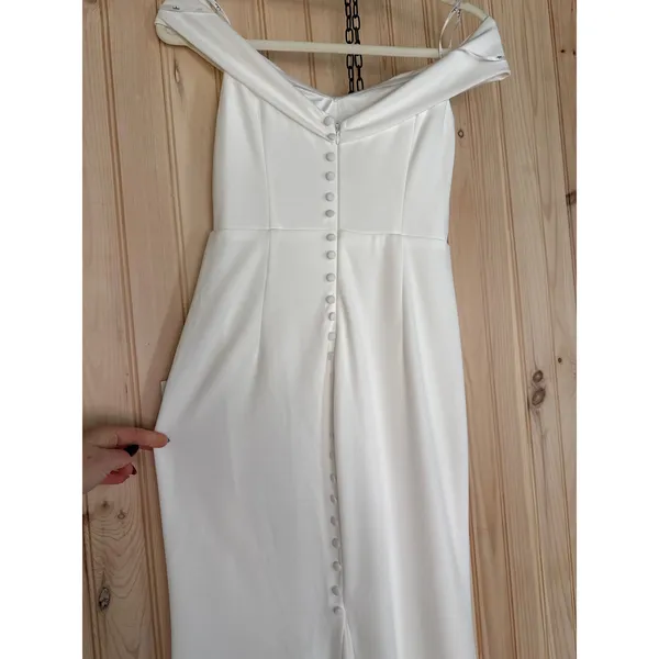 Lulus Arienne White Off-the-Shoulder Mermaid Maxi Dress Wedding Elegant Medium - Image 7