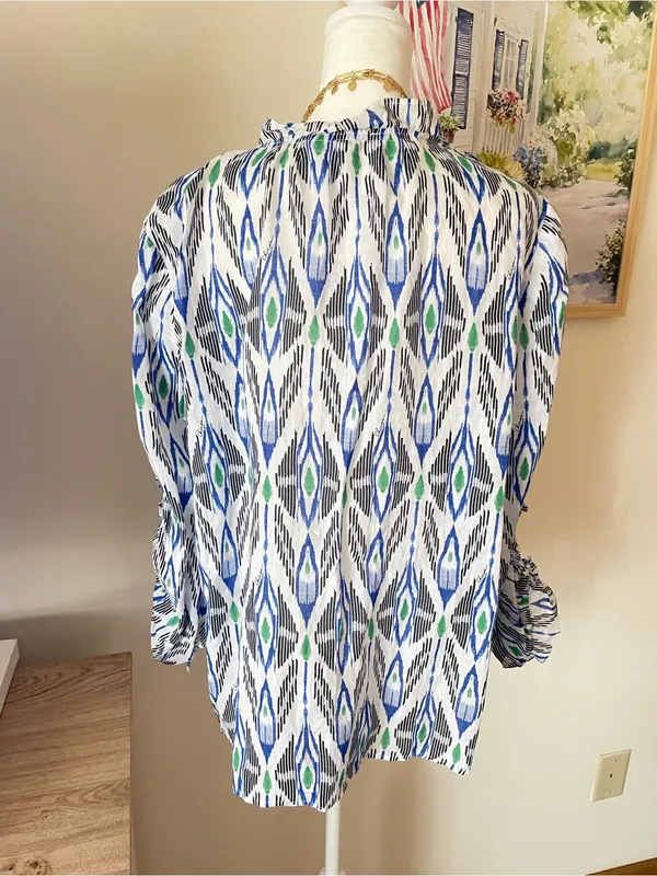 Chico’s Ikat Print Woven 40th Anniversary Limited Edition Blouse Top 1.5 US 10 - Image 9