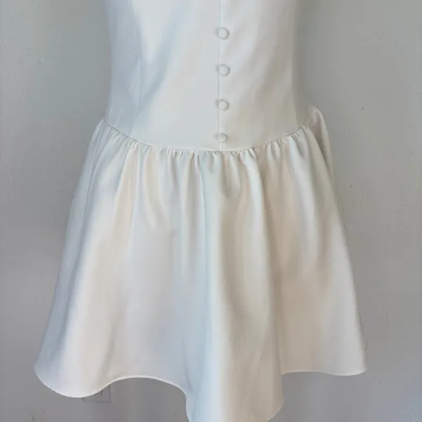 ZARA Solid White Drop Waist Sleeveless Button Front Dress - Image 3