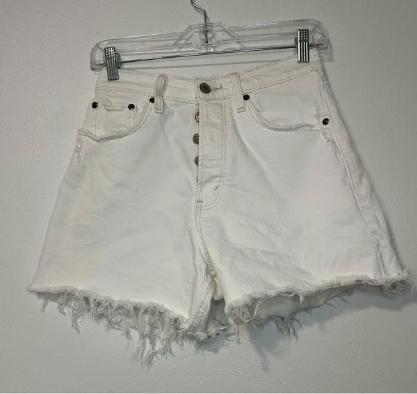Abercrombie and Fitch The Dad High Rise White Denim Shorts Raw Hem Sz 25 - Image 3