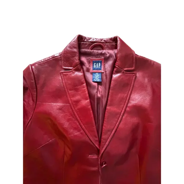 Vintage Y2K GAP Red Leather Blazer XS 100% Genuine Leather 2000 - Image 11