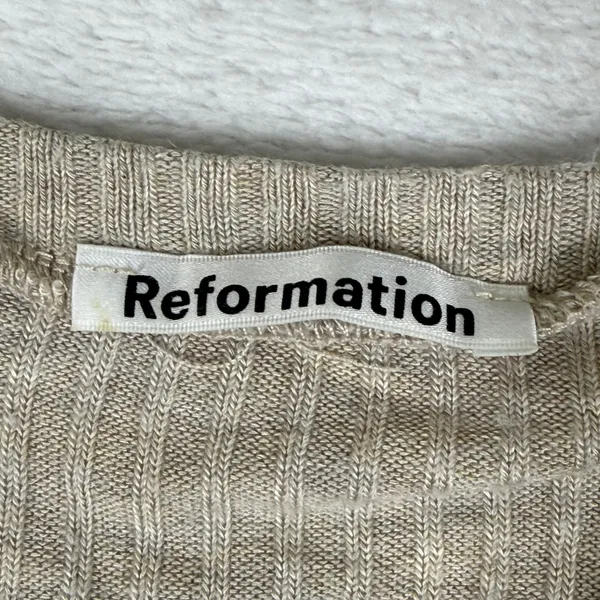 Reformation Womens Small Tan Ribbed Knit Long Sleeve Cropped Top Tencel Modal - Image 2