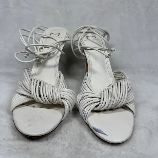 Marc Fisher LTD White‎ Leather Lace Up Strappy Stiletto Heels Knotted Sandals 8 - Image 2