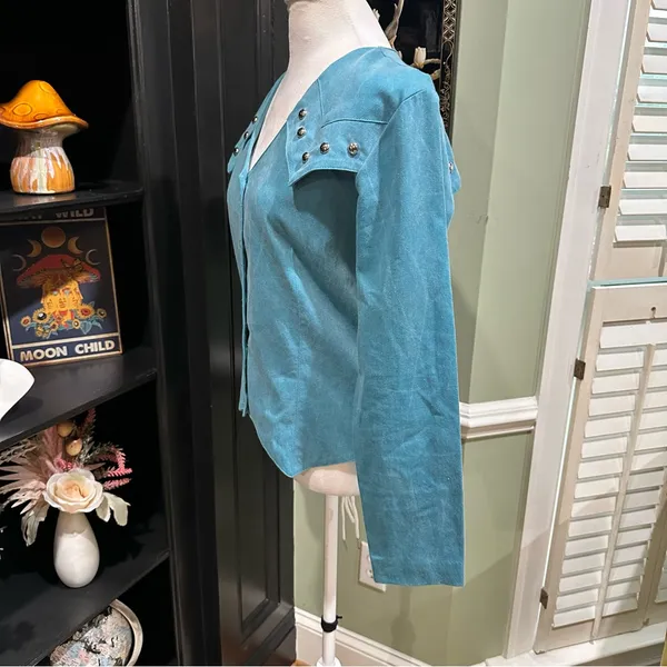Vintage Western Attitude by Lilli Smith Studded Turquoise Blouse – Size Medium - Image 8