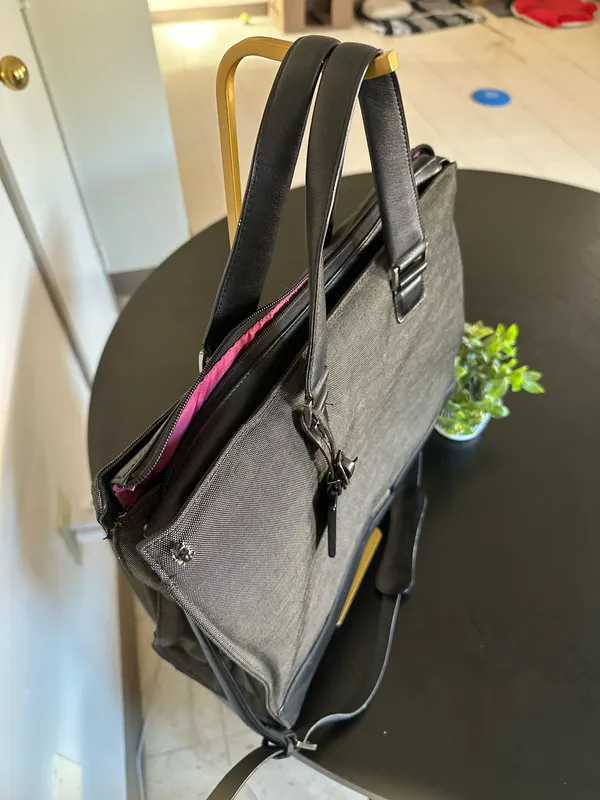 Vintage TUMI Black Nylon & Leather Structured Tote / Business Bag – Pink Lining – Shoulder Strap - Image 2