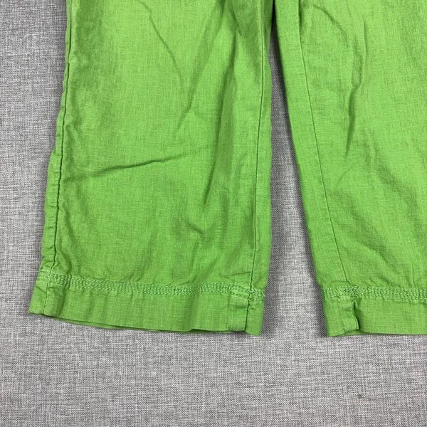 WORN Linen Blend Capri Pants Womens 4 Green Twill Cuffed Pockets Lightweight - Image 2