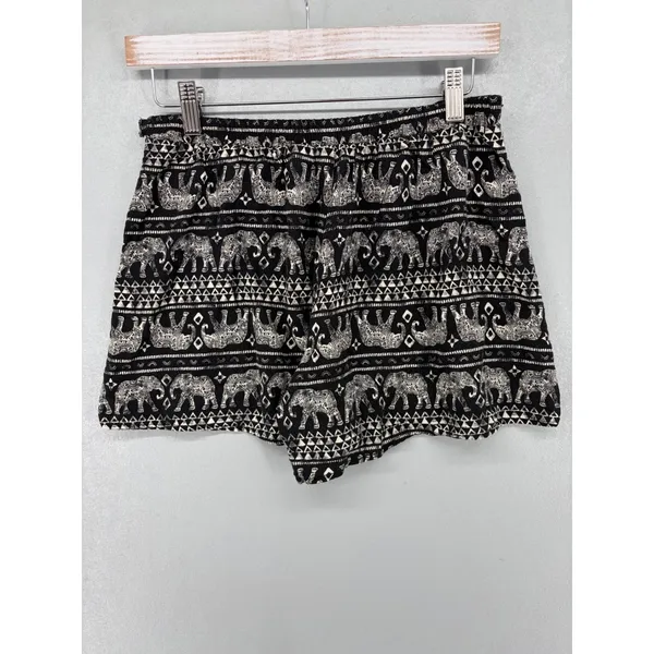Mudd Womens Shorts Elephant Print Black White Boho Rayon Size Medium - Image 3