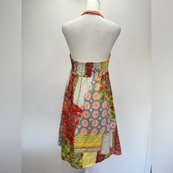 Patchwork Sundress Boho Paisley Print Halter Neckline Pura Vida Lightweight - Image 4