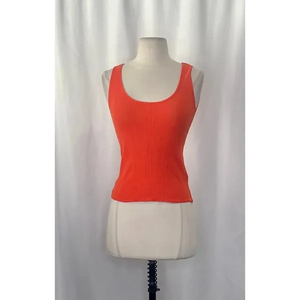 NWT!! J. CREW Pointelle Tank Top Scoop Neck Solid Orange Aperitif Red XX-Small‎ - Image 2