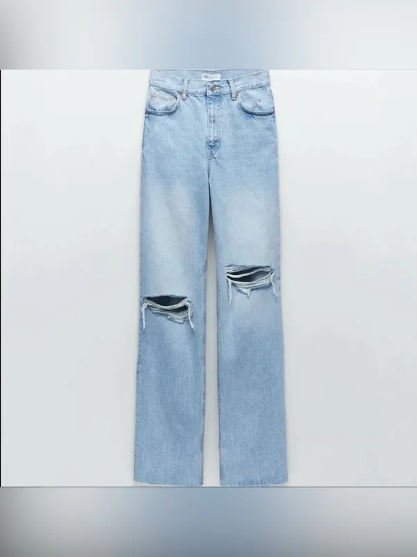 Zara Hi-Rise Wide Leg Distressed Jeans Size 4 - Image 3