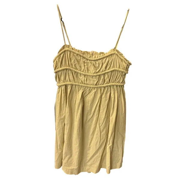 Papermoon Chartreuse Mini Dress Square Neck Smocked Ruffle Braid Zip Spaghetti M - Image 2