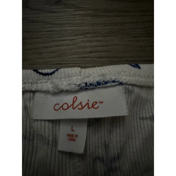 Colsie Womens Ribbed Pajama Shorts White Blue Seashell Print Lettuce Edge Large - Image 2