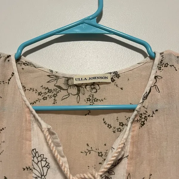 Ulla Johnson‎ Flutter Sleeve Floral Botanical Ivory Blush Pink Blouse - Image 3