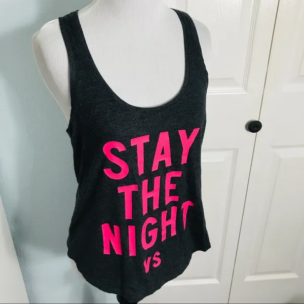 Victoria’s Secret “Stay the Night” Tank Top Small Gray & Hot Pink Date Night - Image 3