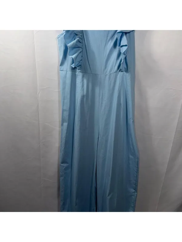 Shein Light Blue Ruffle Strap Wide Leg Jumpsuit Size Large - Image 3