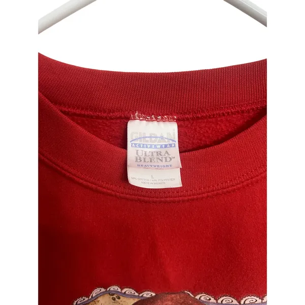 Gildan Y2K Red Santa Claus Christmas‎ Holiday Crewneck Grandma Sweater Size L - Image 3