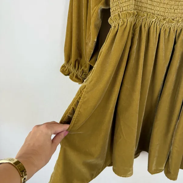 Free People Daphne Velvet Sleeve Dress in Olive Bitters - Image 7