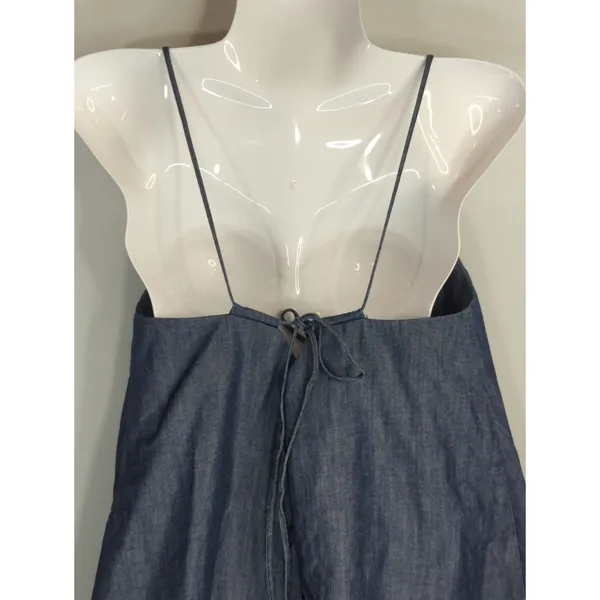 Zara Blue Denim Strappy‎ Mini Dress Womens S Swingy Summer Cotton Chic Vacay - Image 4