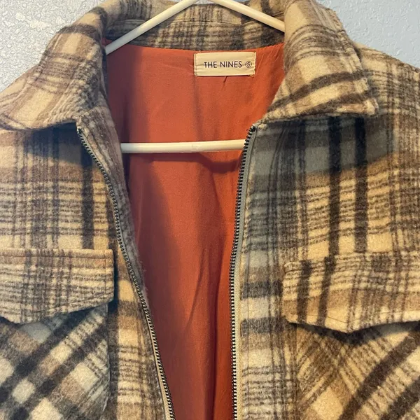 The Nines S Small Plaid Cropped Earth Tones Full Zip Pocket Collar Jacket Blazer - Image 7