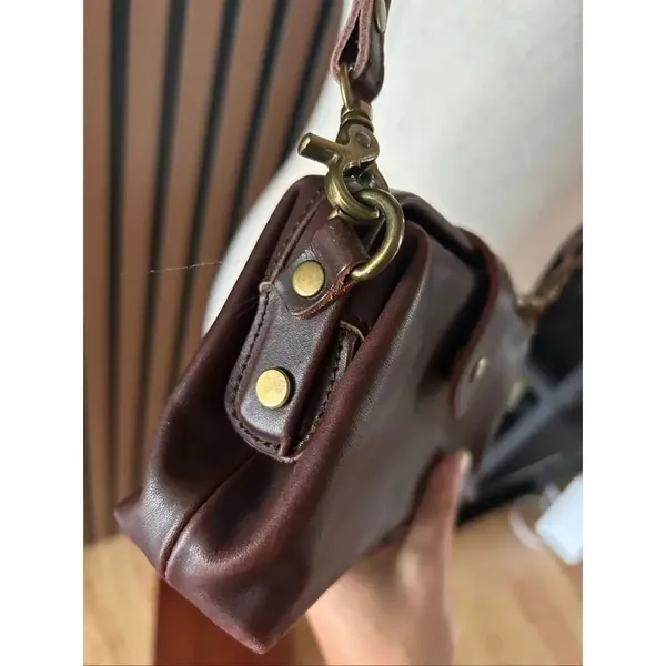Brown Leather Bag Small Vintage Shoulder Bag crossbody real leather - Image 7