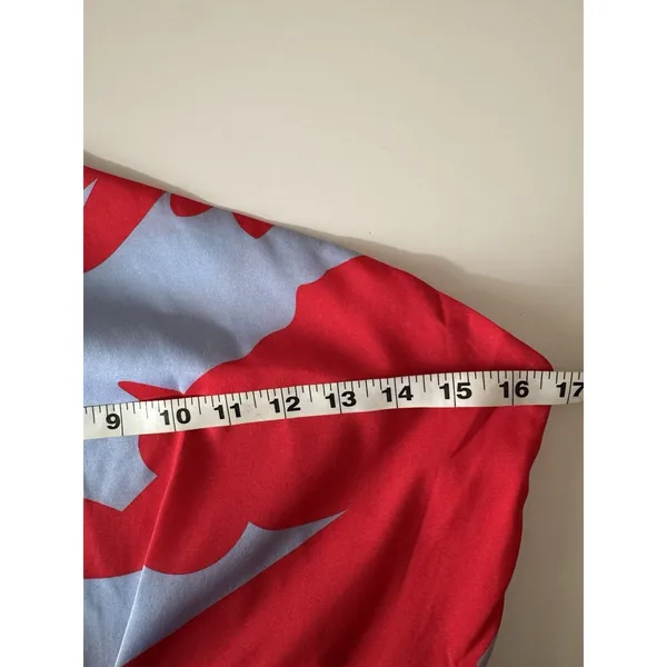 One Shoulder Maxi Dress SM Red Blue Floral Swing Pleated Vacation Resort Summer - Image 7