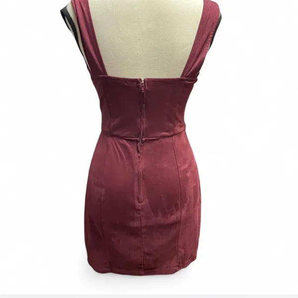 Miami Burgandy Sheath Mini Dress Square Neck Cocktail - Image 3