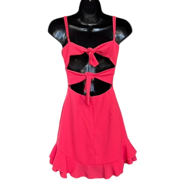 Lucy in the Sky Aubrey Ruffle Dress in Red Coral Sz S Open Back Mini‎ Preppy - Image 2