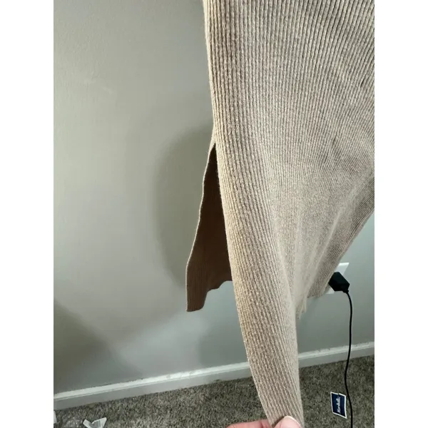 Dress Forum Tan Ribbed Mock Neck Long Sleeve Midi Bodycon Sweater Dress FW4770PB - Image 6
