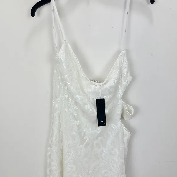 Lulus Want To Wow White Sequin Cutout One-Shoulder Bodycon Mini Dress XL NWT - Image 7