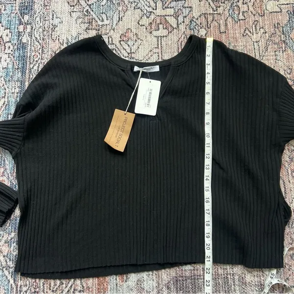 Project Social T NWT Getaway Notch Neck Sweater Ribbed Pullover Black Size Small - Image 13