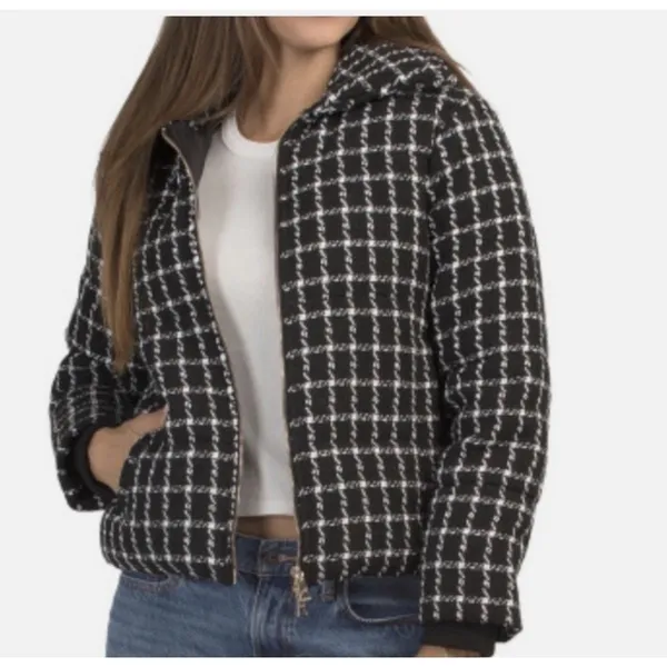 New! Jason Wu Luxe Black White Tweed Puffer Coat Old Money Jacket $395 MSRP - Image 2