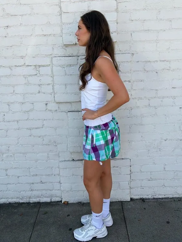 Y2K rare Lululemon green & purple plaid mini tennis skirt sz 10 #plaid #athletic - Image 3