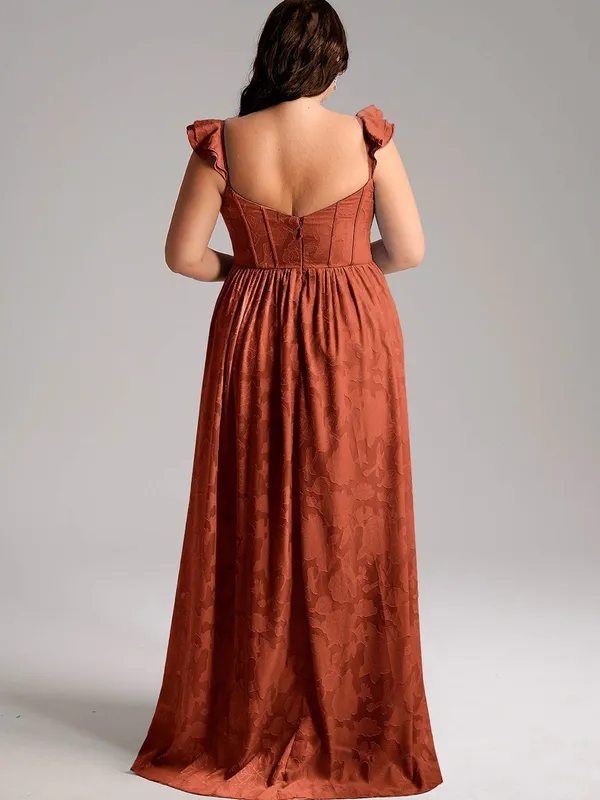 Azazie Atelier Terracotta Floral Jacquard Maxi Dress Size 18 - Image 5