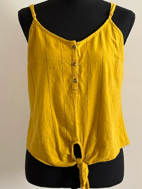 Dizzire Yellow Black Striped Thin Adjustable Strap Crop Top size M - Image 2