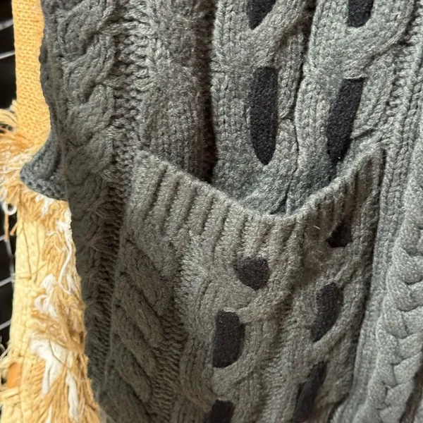 POL Chunky Cable Knit Long Line Slouchy Open Cardigan Sweater Gray S - Image 5
