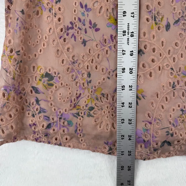 LOGO Lavish by Lori Goldstein Pink Floral Eyelet Elbow‎ Sleeve Top Blouse Large - Image 3
