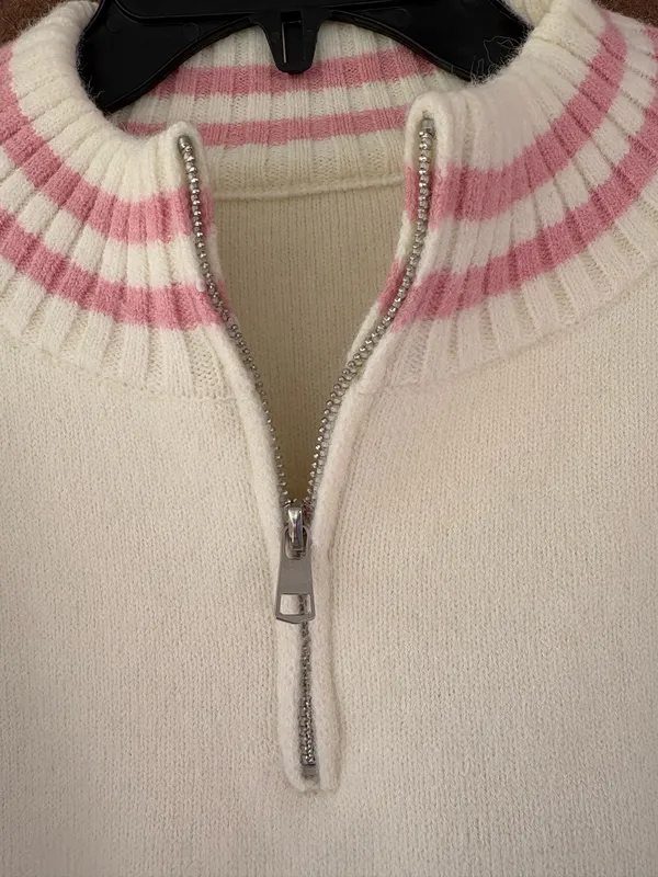 P'tula apres Cream & Pink Half-Zip Logo Knit Ski Sweater - Image 3
