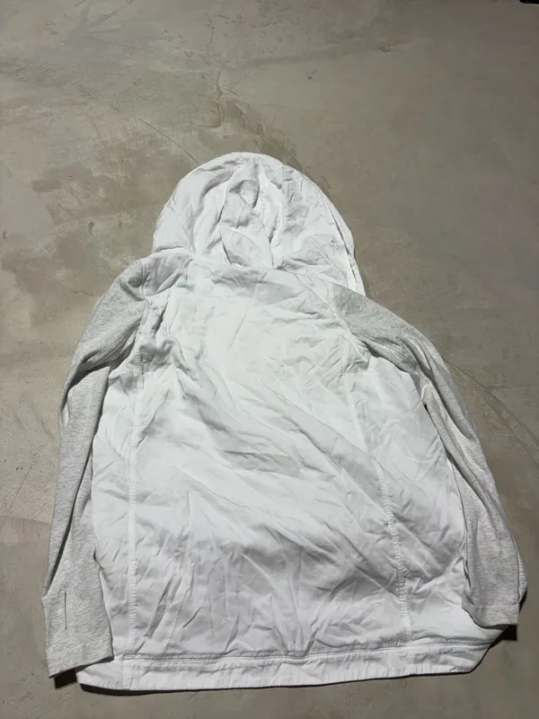 Lululemon Lightweight White Hooded cardigan m with Heather Gray/cream Sleeves 6 - Image 12