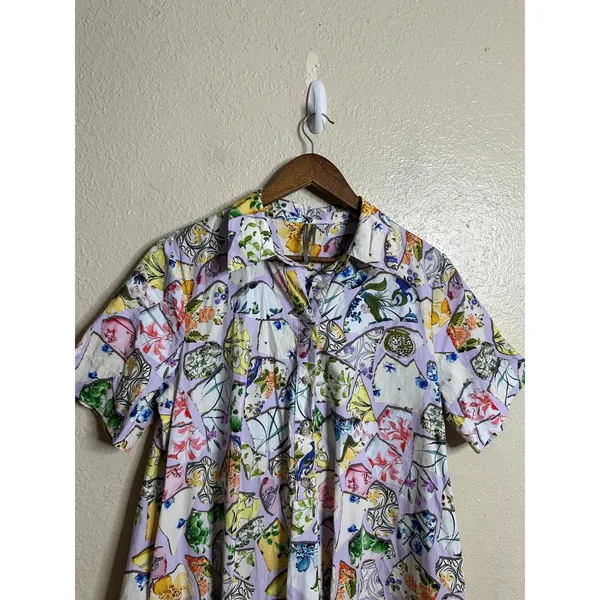 Anthropologie Pollie Short-Sleeve Swing Tunic Mini Dress Shattered Porcelain M - Image 4