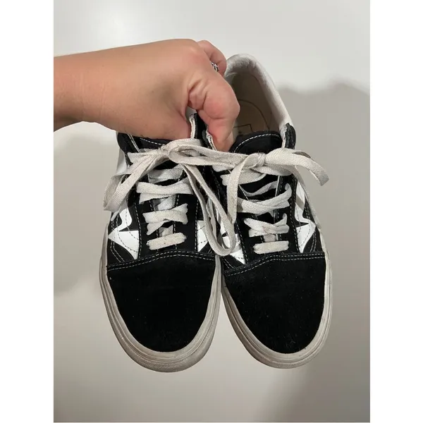Vans Shoe Old Skool Warp Women 8.5 Men 7 Black White Canvas Sneakers - Image 3