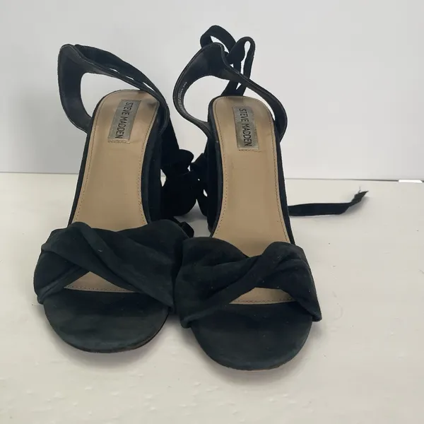Steve Madden Clary Black Suede Sandals‎ Tie Ankle Strap Heel Womens 9.5 - Image 2