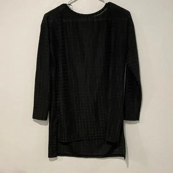 ZARA W&B Black Grid Sheer Long Sleeve Top | Size M - Image 2